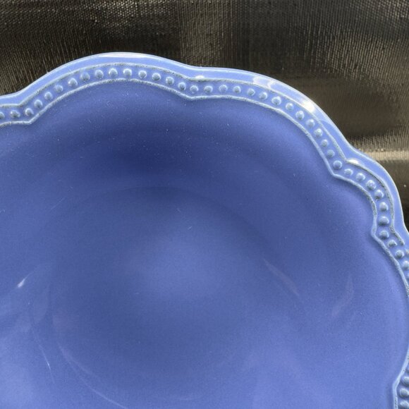 Pierre Deux Blue Ceramic Deep Dish Bowls Set 4 Beaded Edges Bowls Portugal VTG - Picture 5 of 16